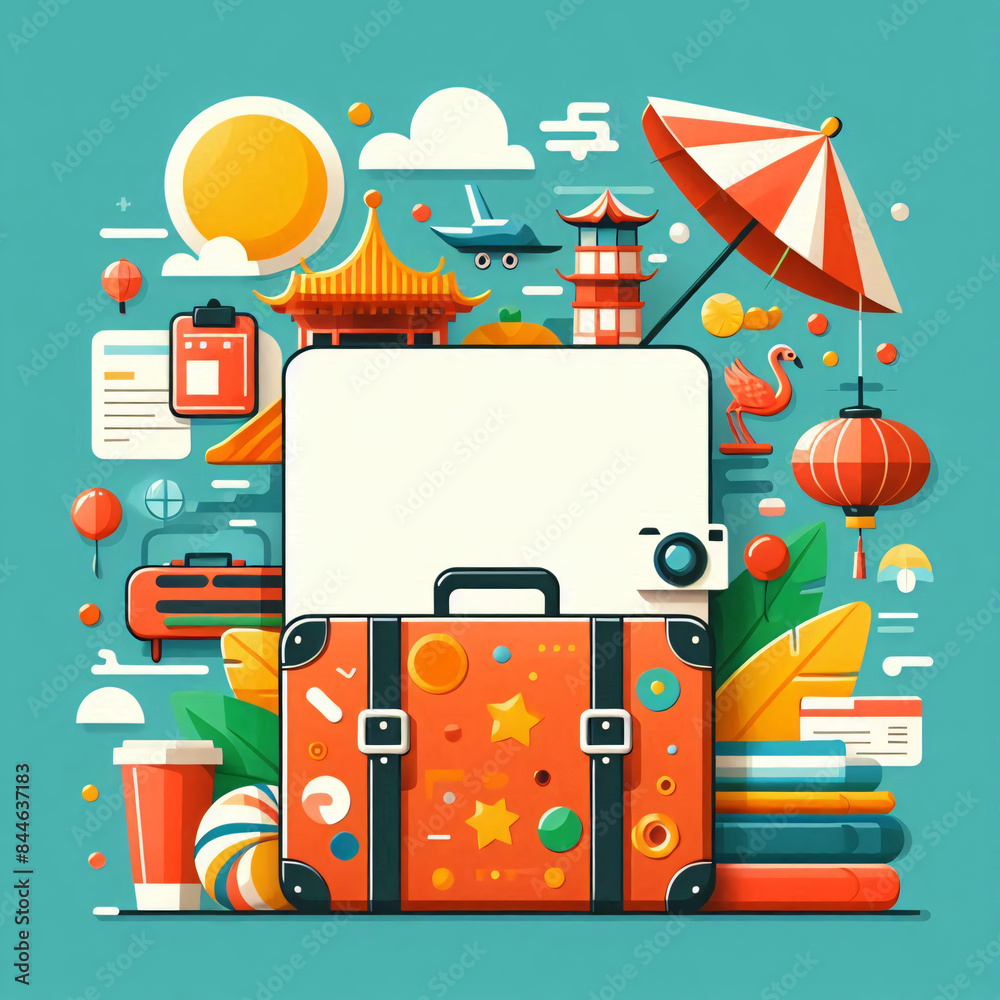 Vector Style Vacation holiday mockup with copy space for different touristic summer destinations Vector Style Vacation holiday mockup with copy space for different touristic summer destinations