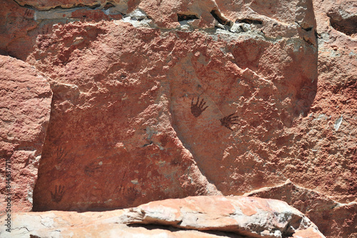 Ubon Ratchathani, Thailand - May 30, 2024 : landscape tourist attractions Pha Taem National Park There are paintings on ancient cave walls, more than 3000 years old, high cliffs, large rocks. photo