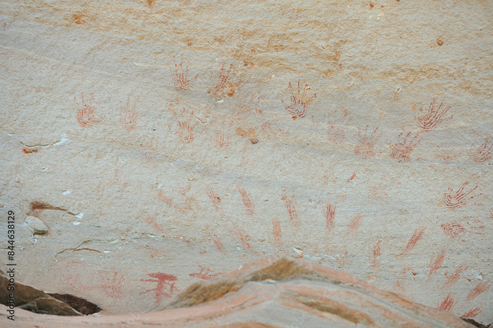 Ubon Ratchathani, Thailand - May 30, 2024 : landscape tourist attractions Pha Taem National Park There are paintings on ancient cave walls, more than 3000 years old, high cliffs, large rocks.
