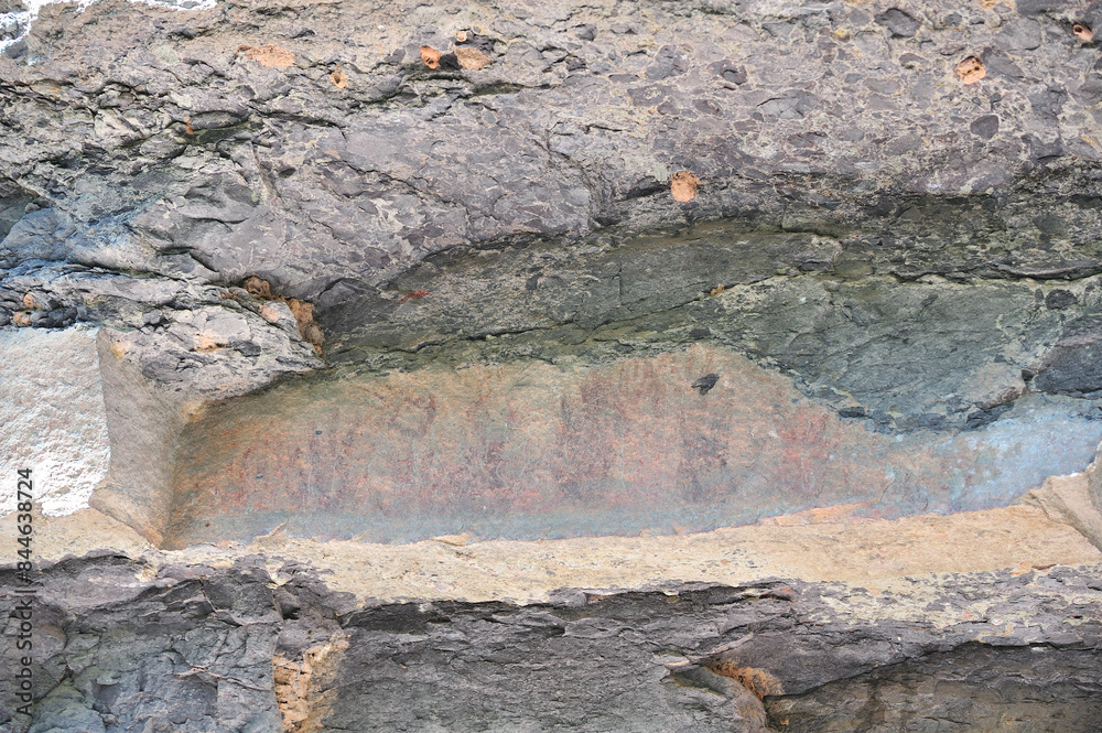 Ubon Ratchathani, Thailand - May 30, 2024 : landscape tourist attractions Pha Taem National Park There are paintings on ancient cave walls, more than 3000 years old, high cliffs, large rocks.
