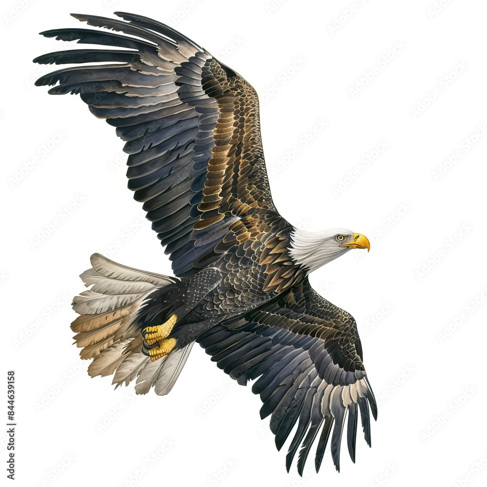 Fototapeta premium Bald eagle flying draw and paint on white background vector illustration