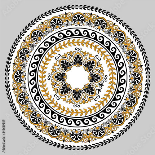Beautiful rossette with traditional ancien Greek patterns for design plates and round carpets