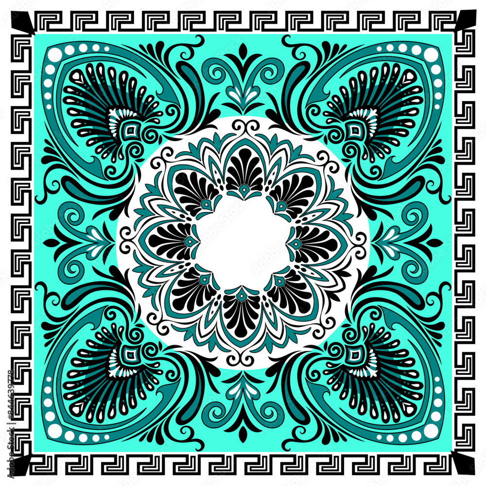 Beautiful rossette with traditional ancien Greek patterns for design plates and round carpets