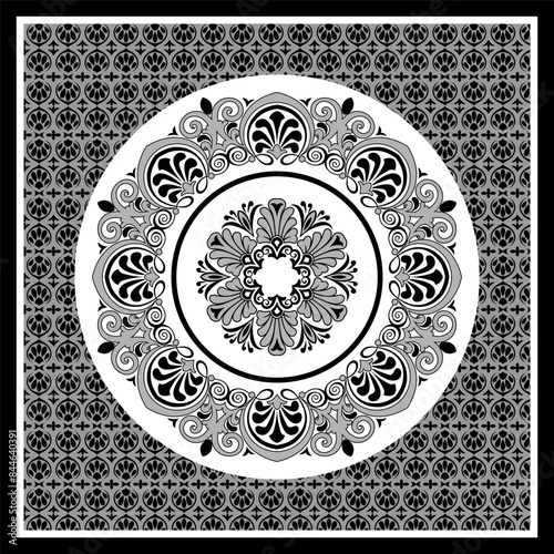 Beautiful rossette with traditional ancien Greek patterns for design plates and round carpets