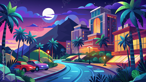 Night road tropical city landscape