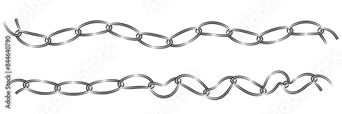 Monochrome set different type of metal chains in silhouette style. Seamless shape, for graphic design of logo, emblem, symbol, sign, badge, label, stamp, isolated on white background