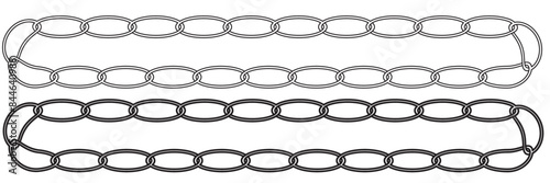 Monochrome set different type of metal chains in silhouette style. Seamless shape, for graphic design of logo, emblem, symbol, sign, badge, label, stamp, isolated on white background