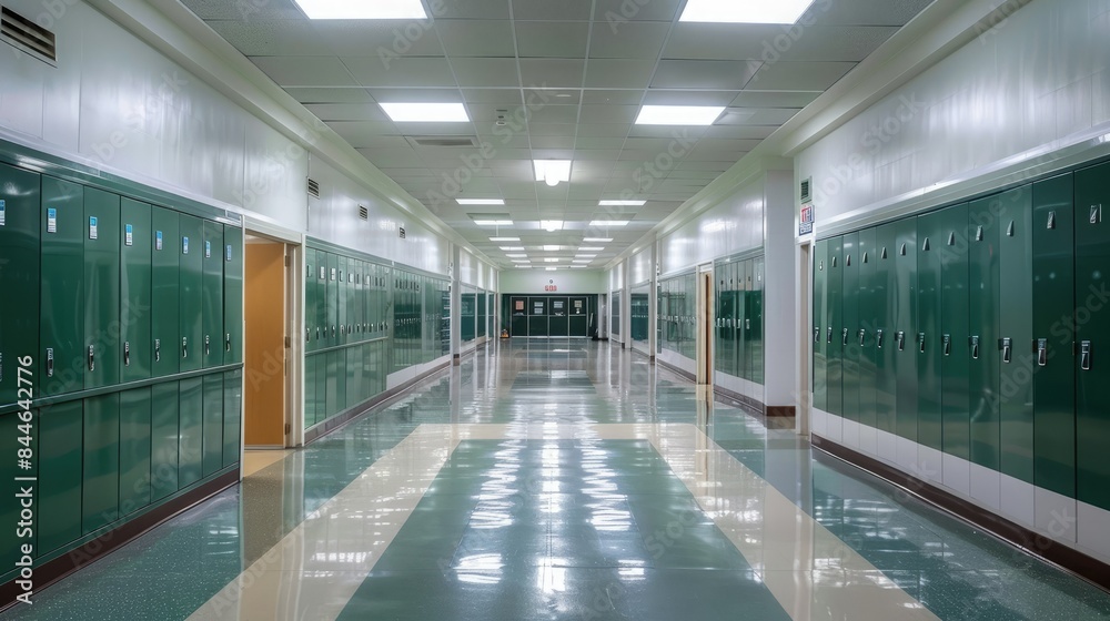 Obraz premium empty hallway with lockers on both sides