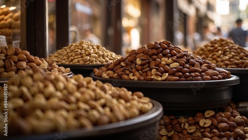 Variety of nuts at Mahane Yehuda market in Jerusalem Food concept background. photo