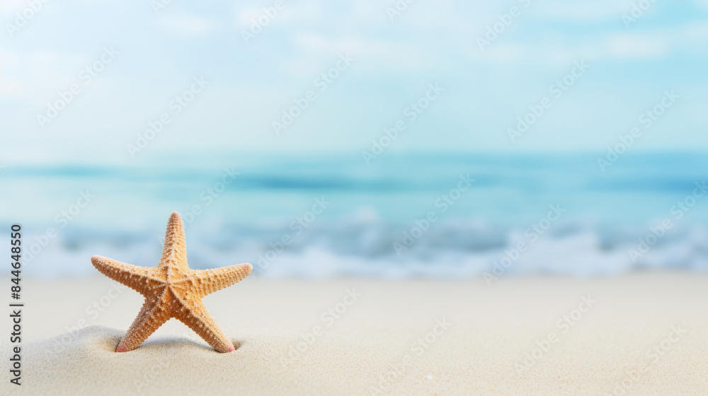 Peaceful Sandy Shore with Orange Starfish and Open Copy-Space: Perfect for Ocean-Inspired, Travel, and Summertime Designs Peaceful Sandy Shore with Orange Starfish and Open Copy-Space: Perfect for Ocean-Inspired, Travel, and Summertime Designs