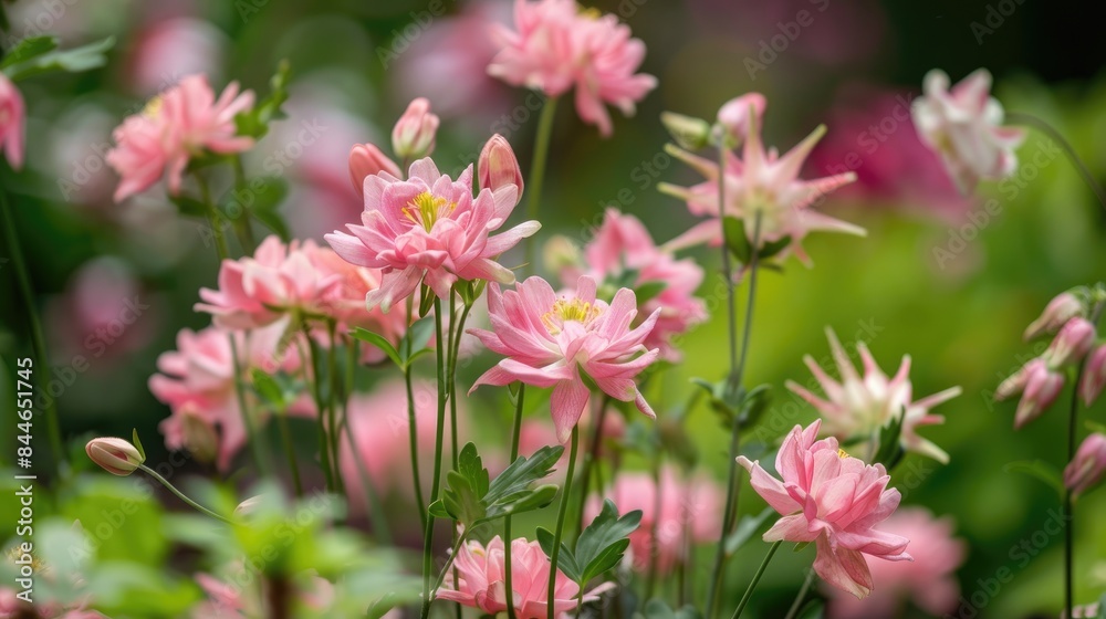 Pink columbines representing happiness optimism and faithfulness are frequently grown in gardens to enhance the beauty of floral arrangements Pink columbines representing happiness optimism and faithfulness are frequently grown in gardens to enhance the beauty of floral arrangements