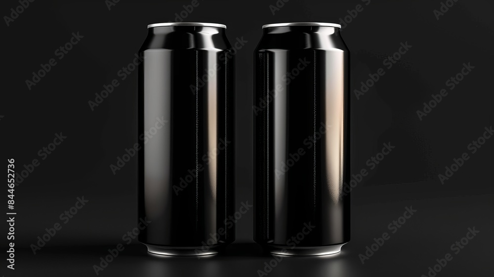 A black aluminum soda can mockup is isolated on a black background featuring a 500ml capacity A black aluminum soda can mockup is isolated on a black background featuring a 500ml capacity