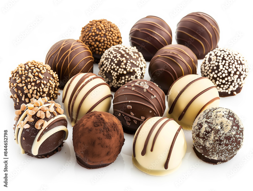 Schokoladen Pralinen, Trüffel auf weissen Hintergrund. Verschiedene Sorten. Schokoladen Pralinen, Trüffel auf weissen Hintergrund. Verschiedene Sorten.