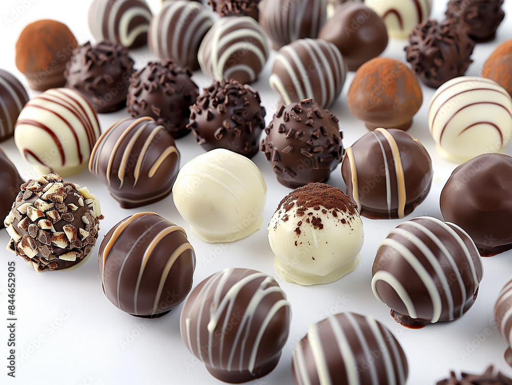 Schokoladen Pralinen, Trüffel auf weissen Hintergrund. Verschiedene Sorten. Schokoladen Pralinen, Trüffel auf weissen Hintergrund. Verschiedene Sorten.
