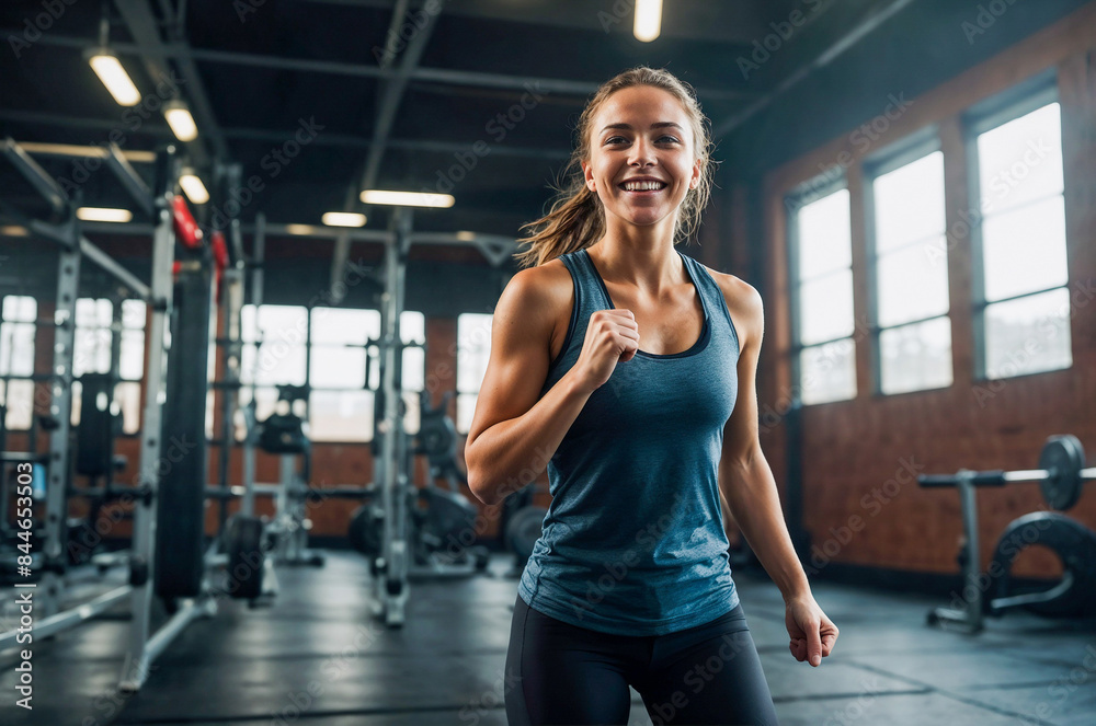 Energy Boost: A Smiling Woman Feels the Power of Exercise Energy Boost: A Smiling Woman Feels the Power of Exercise