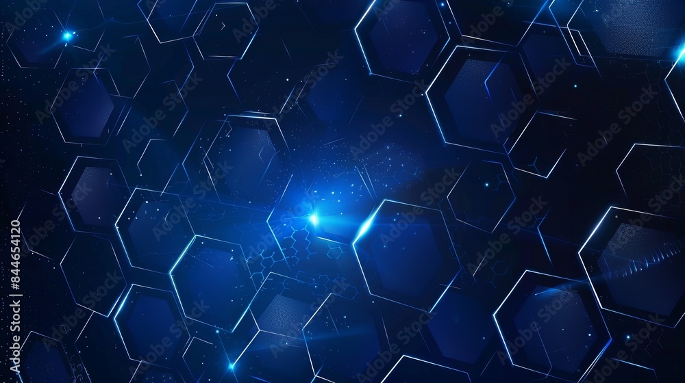 A dark blue hexagonal technology vector abstract background is illustrated featuring blue bright energy flashes under hexagons in a modern technology futuristic design A dark blue hexagonal technology vector abstract background is illustrated featuring blue bright energy flashes under hexagons in a modern technology futuristic design