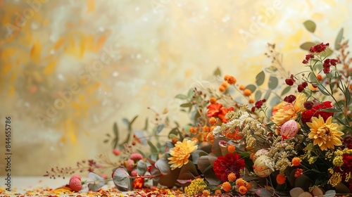 Autumn composition made of beautiful flowers on light backdrop, Flower Drawing