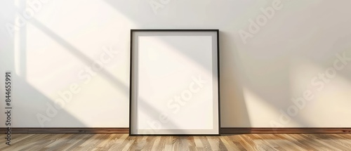 poster frame mockup with a white flat poster in it, thin black border on the frame