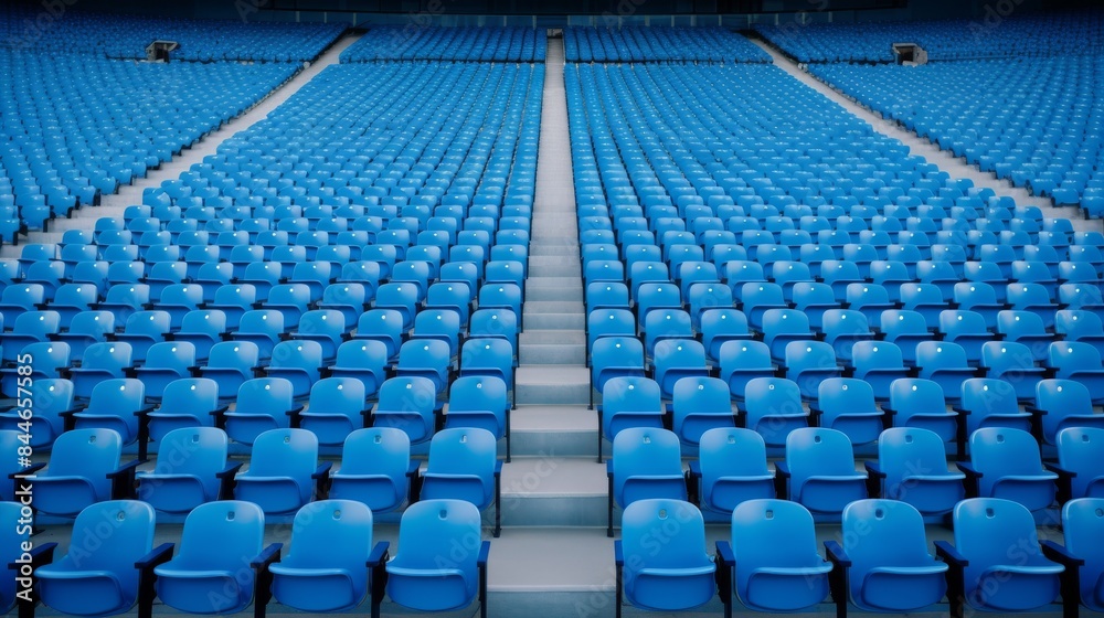Naklejka premium Endless Rows of Blue Seats in an Empty Stadium. Generative AI