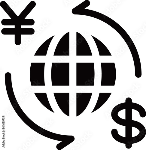 日本円とドルを交換するイメージの黒のシルエットアイコン