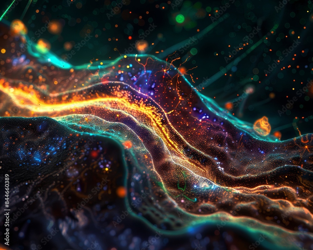 Detailed microscopic image showing the intricate structure of a nerve, highlighting its fibers and cellular components Detailed microscopic image showing the intricate structure of a nerve, highlighting its fibers and cellular components