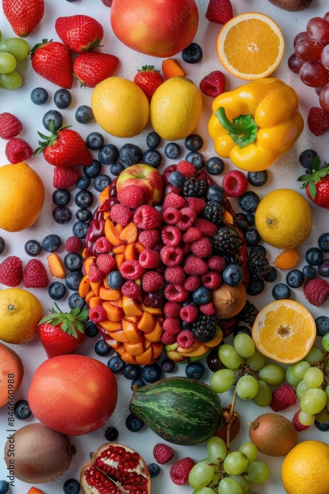 Conceptual image of a brain surrounded by an assortment of fruits, symbolizing healthy eating Bright, colorful composition emphasizing wellness Conceptual image of a brain surrounded by an assortment of fruits, symbolizing healthy eating Bright, colorful composition emphasizing wellness