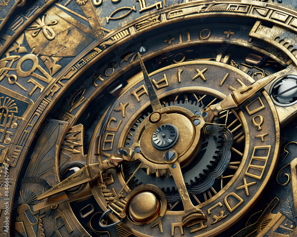 Fototapeta premium Antique clock in the style of surreal fantasy Imagine and demonstrate the cogs within.