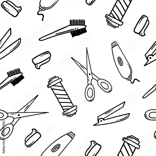 barbershop equipment seamless pattern in hand drawn style pattern background