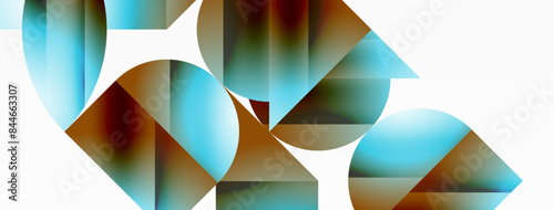 Serene gradient template. Circles and triangles mingle in minimalist perfection. Gentle fusion of forms and hues creates balanced yet captivating backdrop, embodying modern sophistication