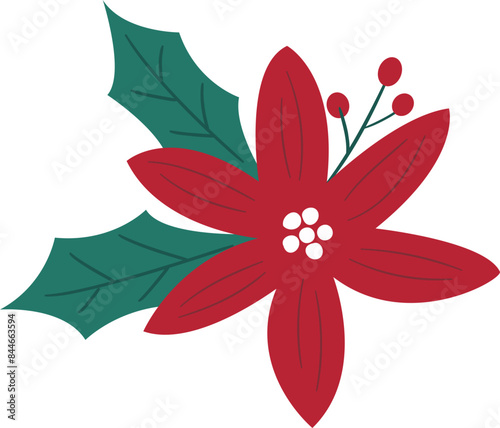 Red Poinsettia flower Christmas decoration isolated.
Red Christmas Poinsettia Flower vector.