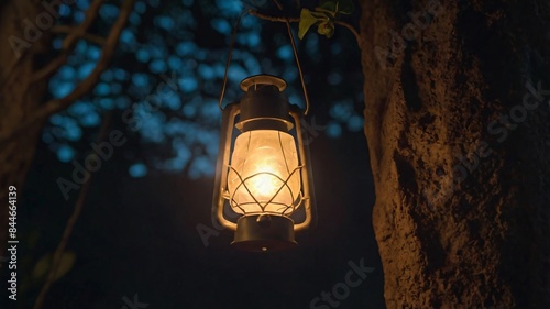 lantern in a dark night in the woods © Saud