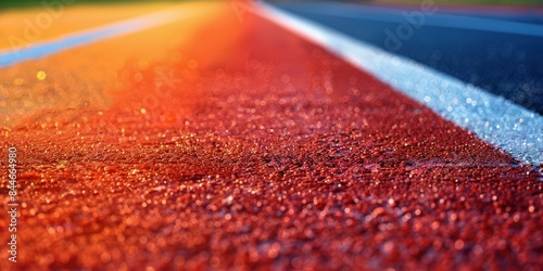 Red Track Surface With White Lines and Dew photo