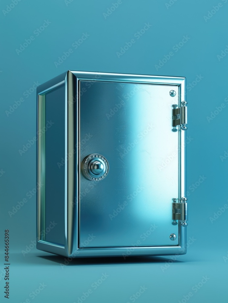 Metal Safe Box on Blue Background Metal Safe Box on Blue Background