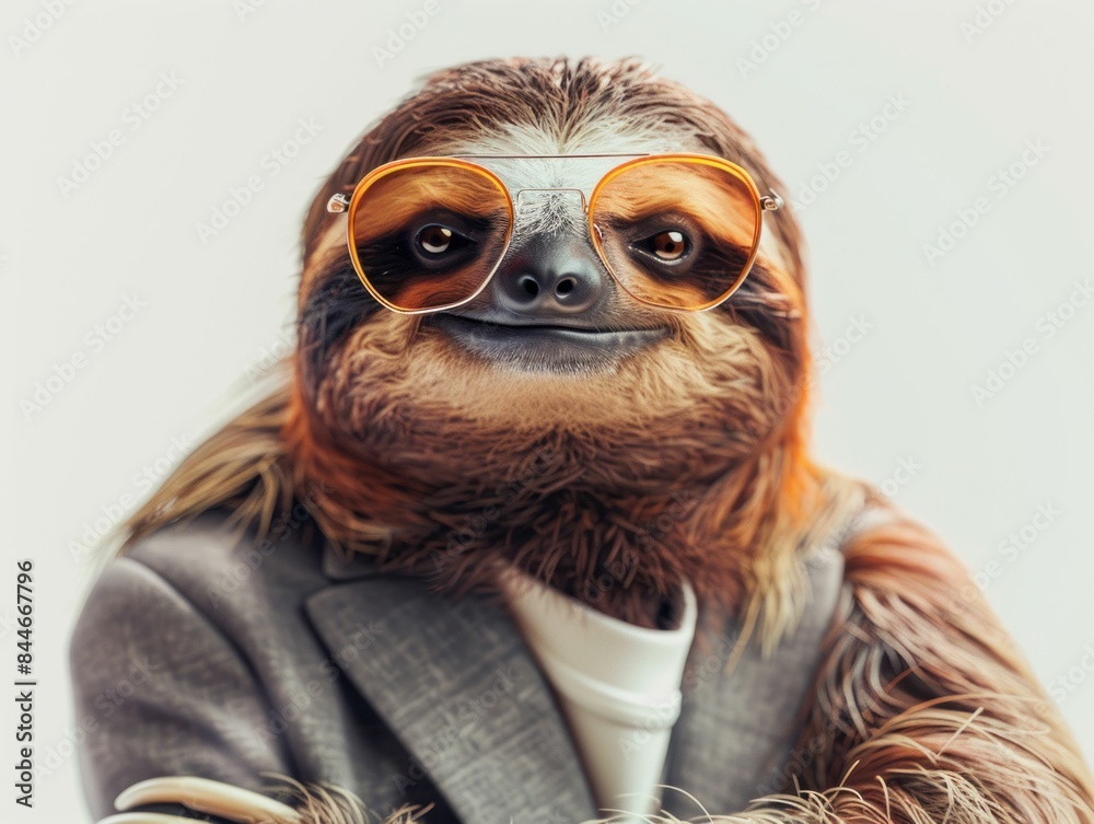 Obraz premium Cool Sloth Wearing Sunglasses and Suit. Generative ai