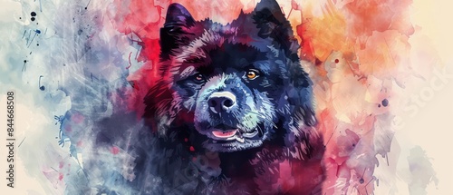 chow chow dog on watercolor paint photo