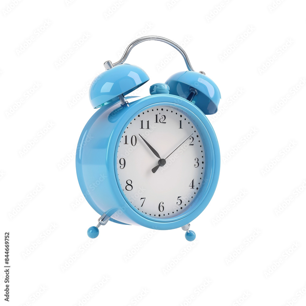 Isolated blue alarm clock flying over white background Isolated blue alarm clock flying over white background