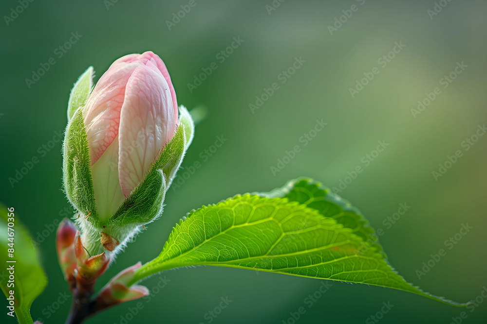A small pink flower with green leaves A small pink flower with green leaves