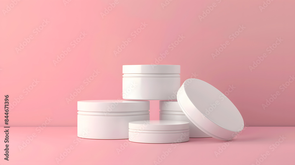 Blank white cosmetic skincare makeup containers. 3D Render
