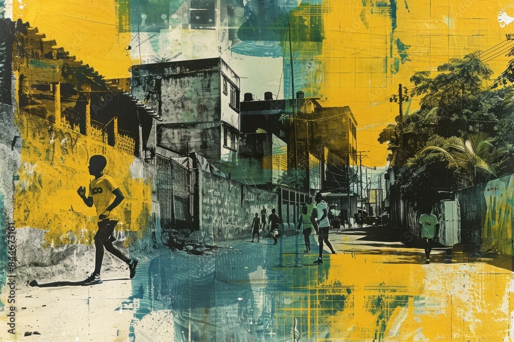 Brazilian Street Football in Periferia Art Collage
