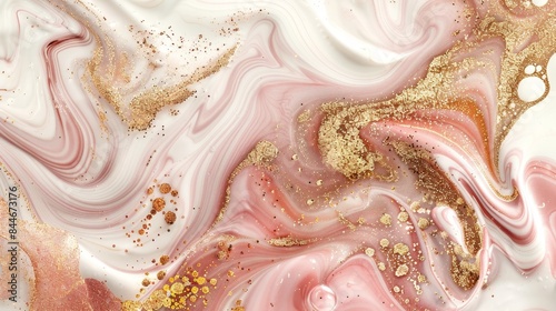 Premium abstract design with organic shapes and milk & coffee swirls in white, pink, and gold with glitter details