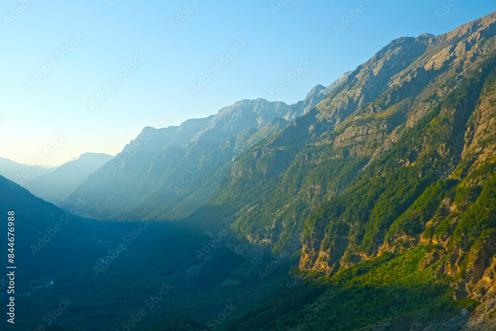 sunrise in the Pineta Valley on a sunny summer day seen from the Balcón de Pineta sunrise in the Pineta Valley on a sunny summer day seen from the Balcón de Pineta
