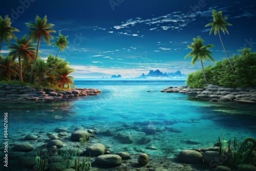 Azure Tropical island sea. Ocean paradise summer. Generate Ai