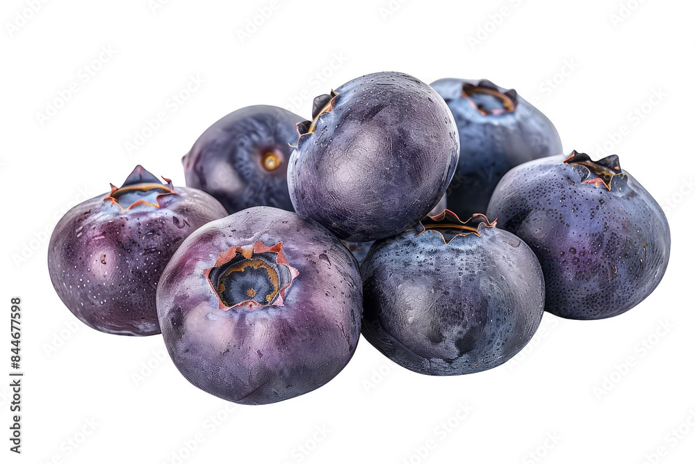 Close-up of fresh, ripe blueberries in a cluster on a white background, showcasing vibrant colors and natural textures. Close-up of fresh, ripe blueberries in a cluster on a white background, showcasing vibrant colors and natural textures.