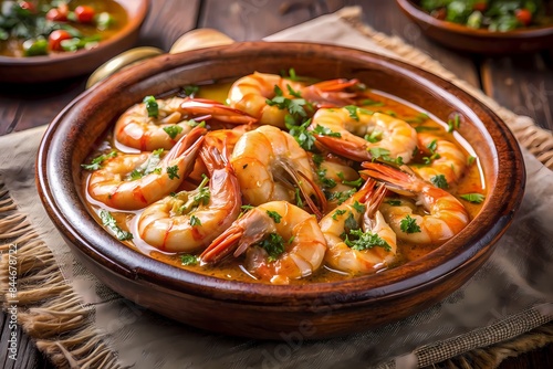 A Delicious Bowl Of Shrimp In A Garlic Butter Sauce. photo