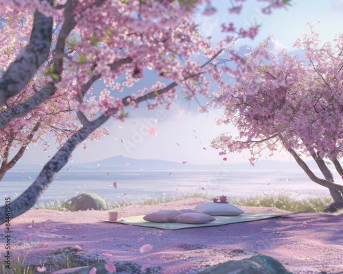 Serene Cherry Blossom Picnic Setting