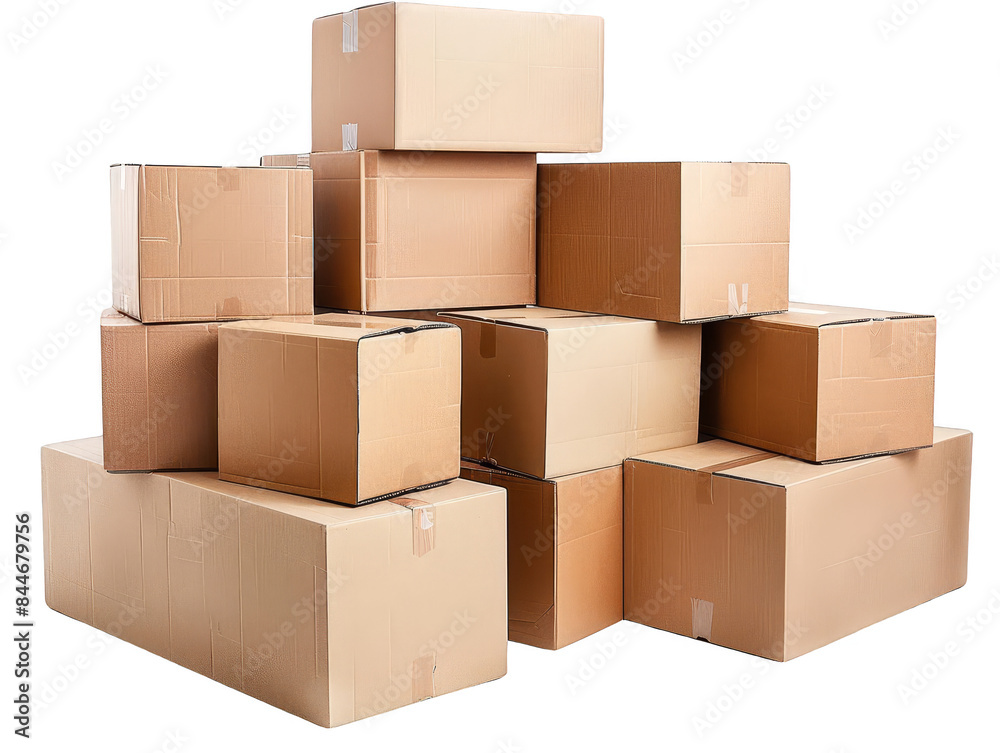 Stacked cardboard boxes on a white background, ideal for representing shipping, moving, packaging, and storage concepts. Stacked cardboard boxes on a white background, ideal for representing shipping, moving, packaging, and storage concepts.