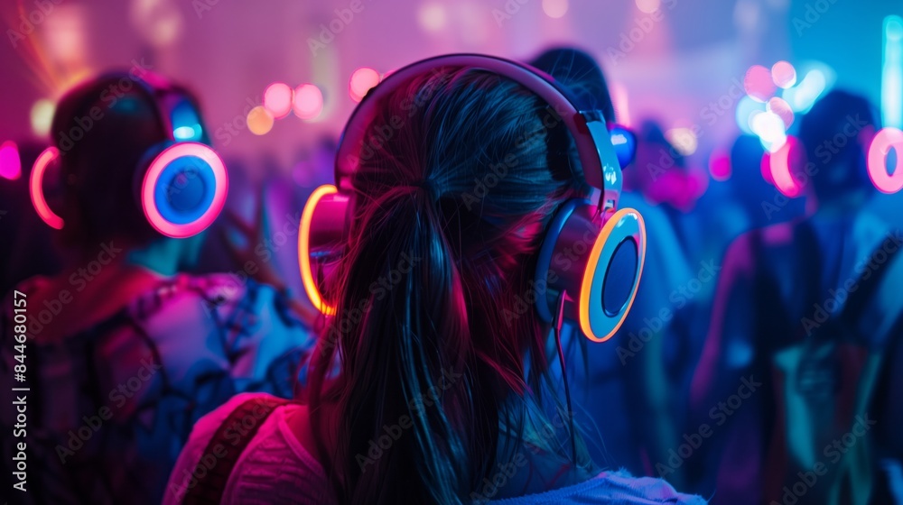 Silent Disco Party with Neon Lights. Silent Disco Party with Neon Lights.