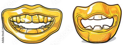 Boxing, Brazilian Jiu-Jitsu, American football mouthguard on a flat background. Yellow mouth piece with blank eyes.