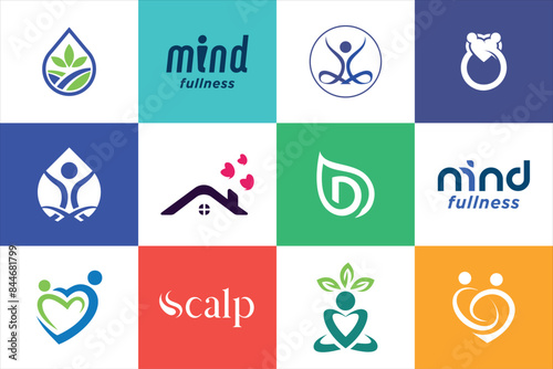 Mindfulness wellness logo design collection set minimal creative  for business brand website social