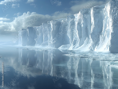 Einen majestätischen Eisberg, der im Ozean treibt, und dessen Spiegelbild sich auf der Wasseroberfläche spiegelt